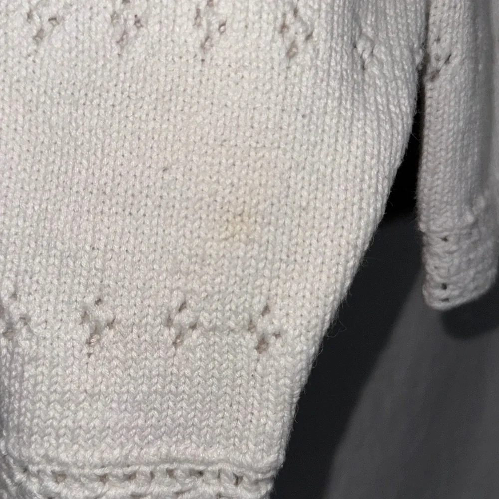 Gina Peters Vintage White Pointelle Knit Floral Embroidered Sweater Womens M